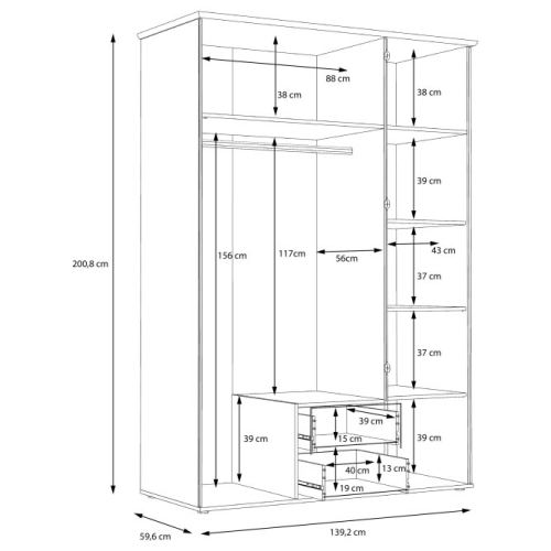 Szafa z lustrem i szufladami 140 cm Dąb Sonoma